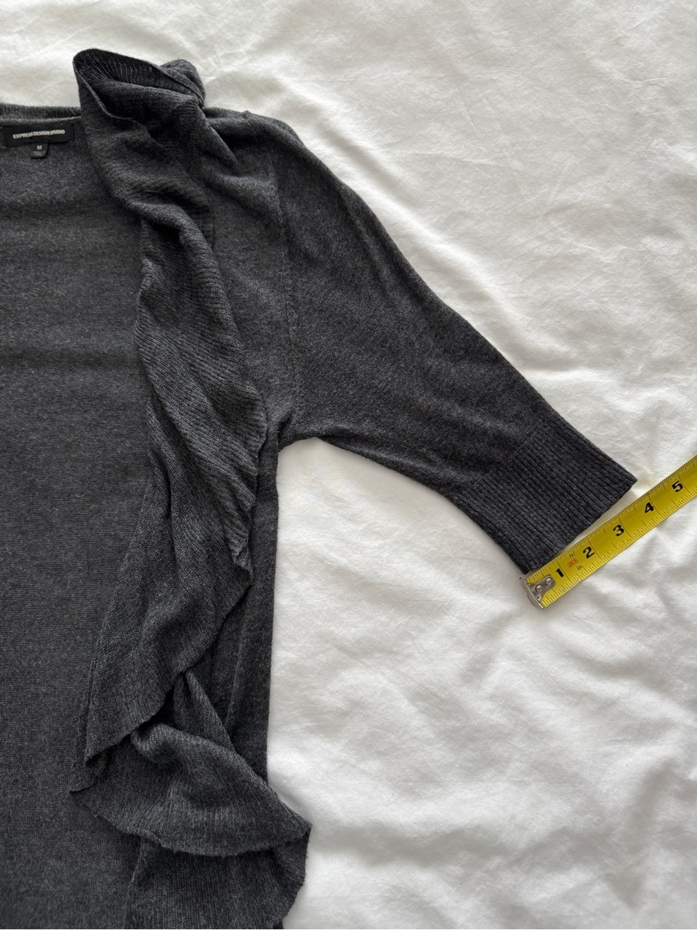 Express Dark Gray Ruffle Open-Front Cardigan - Picture 7 of 13
